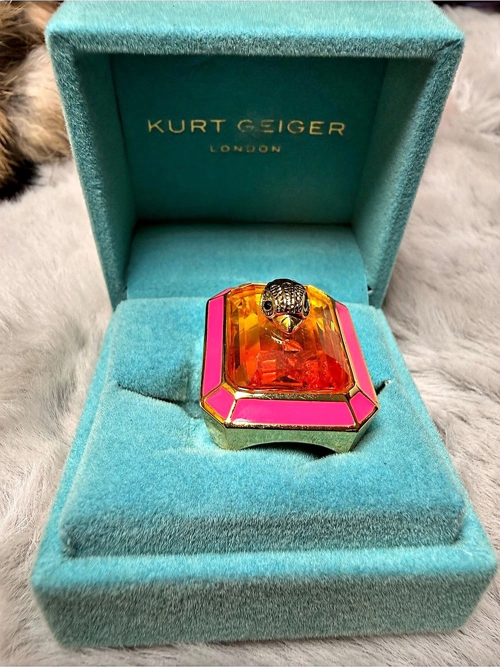 Kurt Geiger London Crystal Eagle Ring Pink & Gold Statement Ring Like New